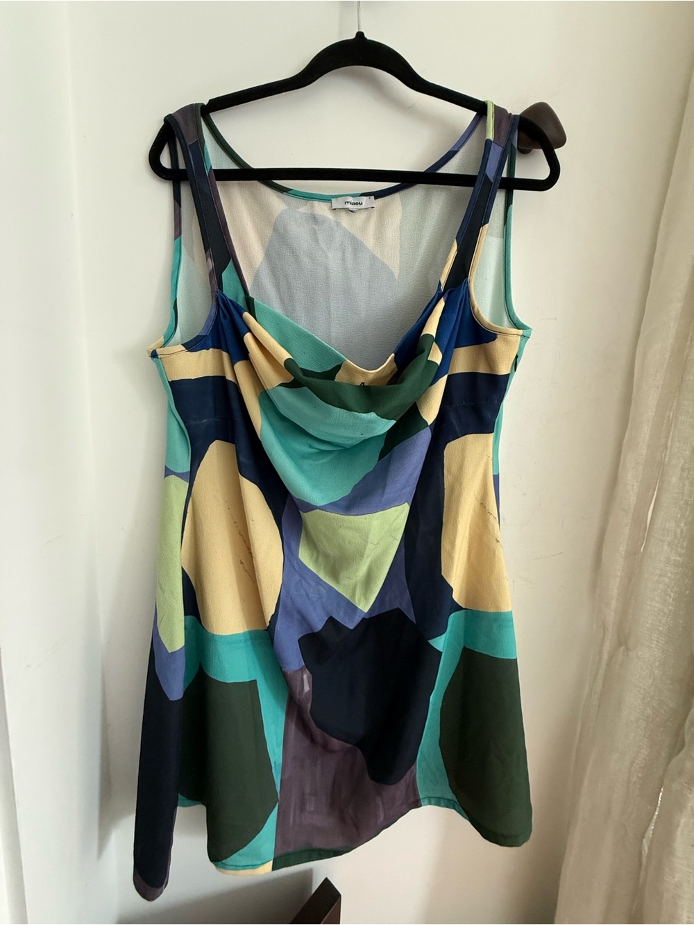 MIAOU Silky Geometric Cowl Neck Tank Top - XL/XXL - Multi
